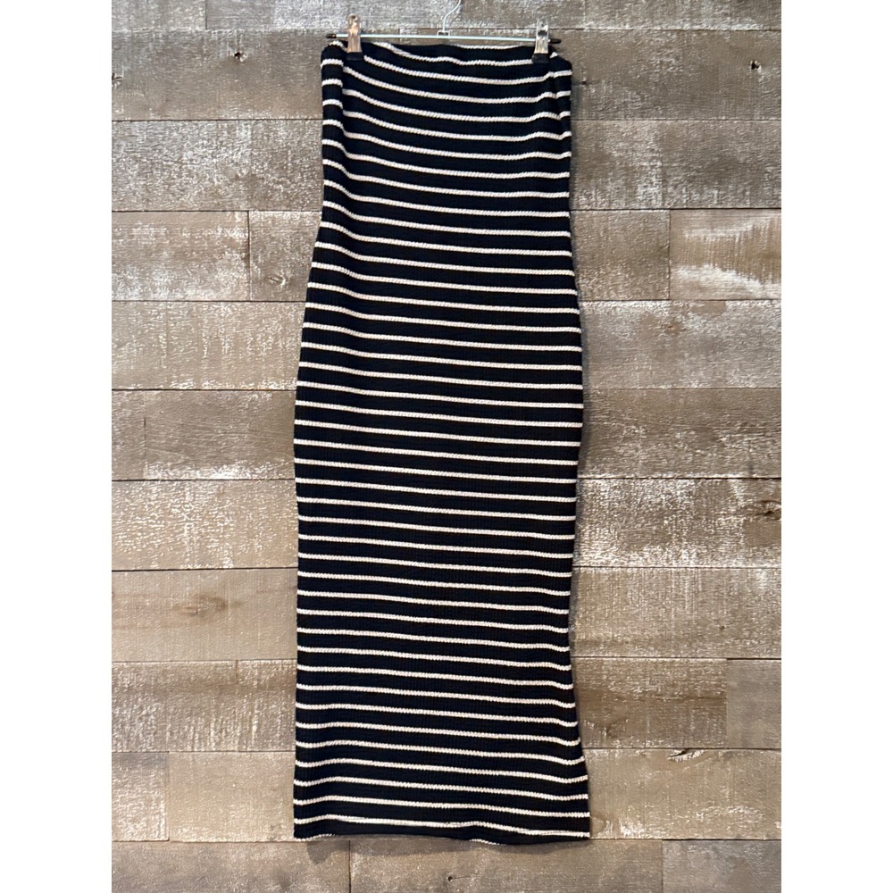Emery Rose Strapless Midi Dress Womens S Black White Striped Bodycon